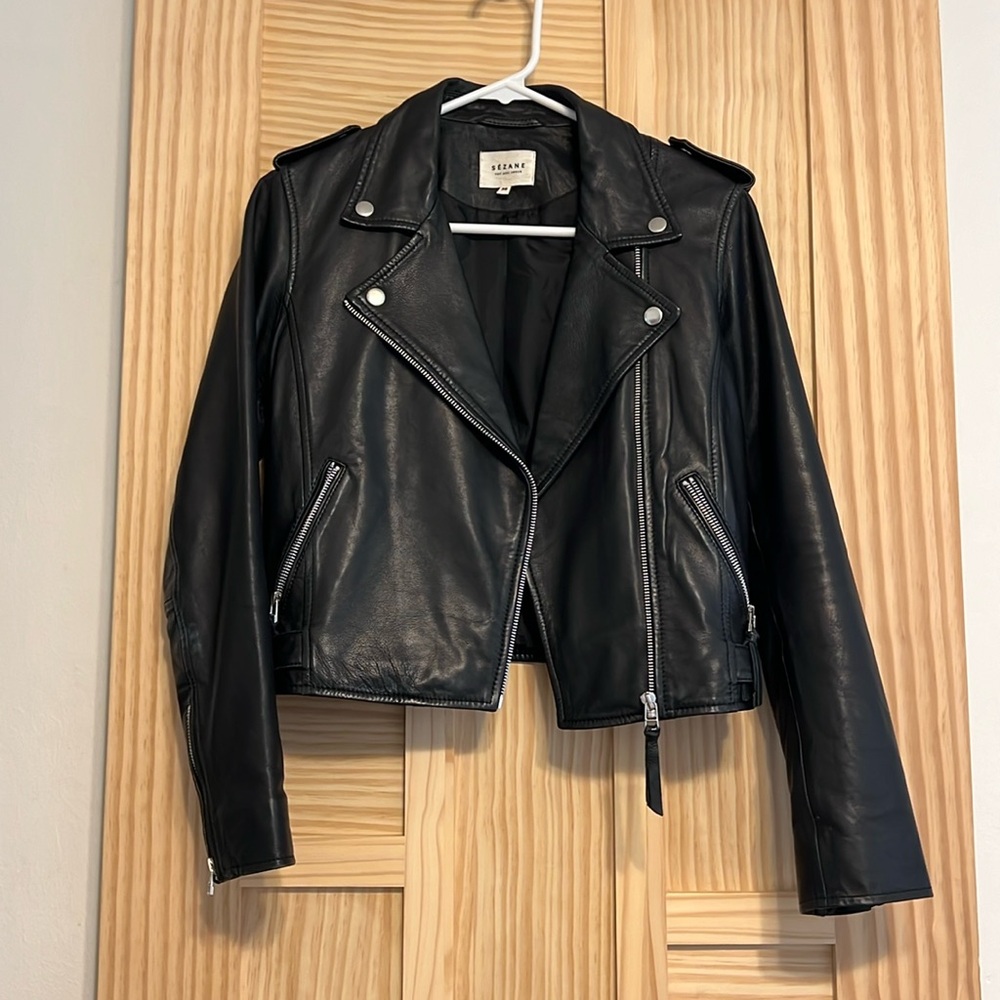 Sézane black leather zig jacket 36/4